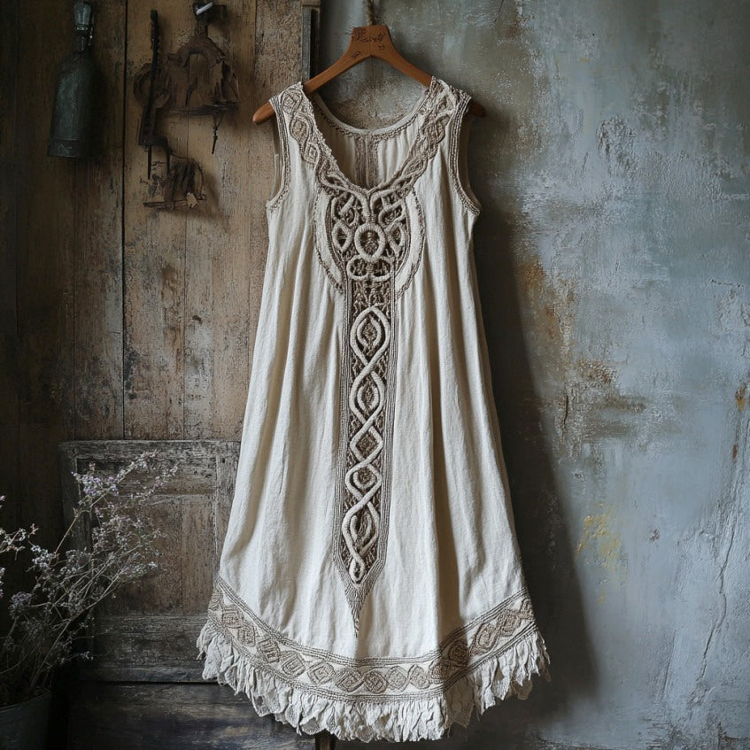 Vintage Tribal Celtic Knot Lace Art Linen Tank Dress elevenforest