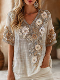 Women's Bohemian French Romantic Floral With Diamond V-neck Short Sleeve elevenforest