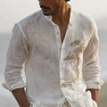 Men's Japanese-style Pine Tree And Cherry Blossom Pattern Linen Blend Shirt elevenforest