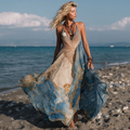 Vintage Marble Texture Collection Retro Bohemia Inspired By The Ocean Pattern Linen Maxi Dress elevenforest
