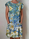 Women's Classic Floral Summerflower Pattern Dress with Pockets