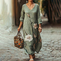 Women's Floral Print V-neck Loose Midi Dress elevenforest