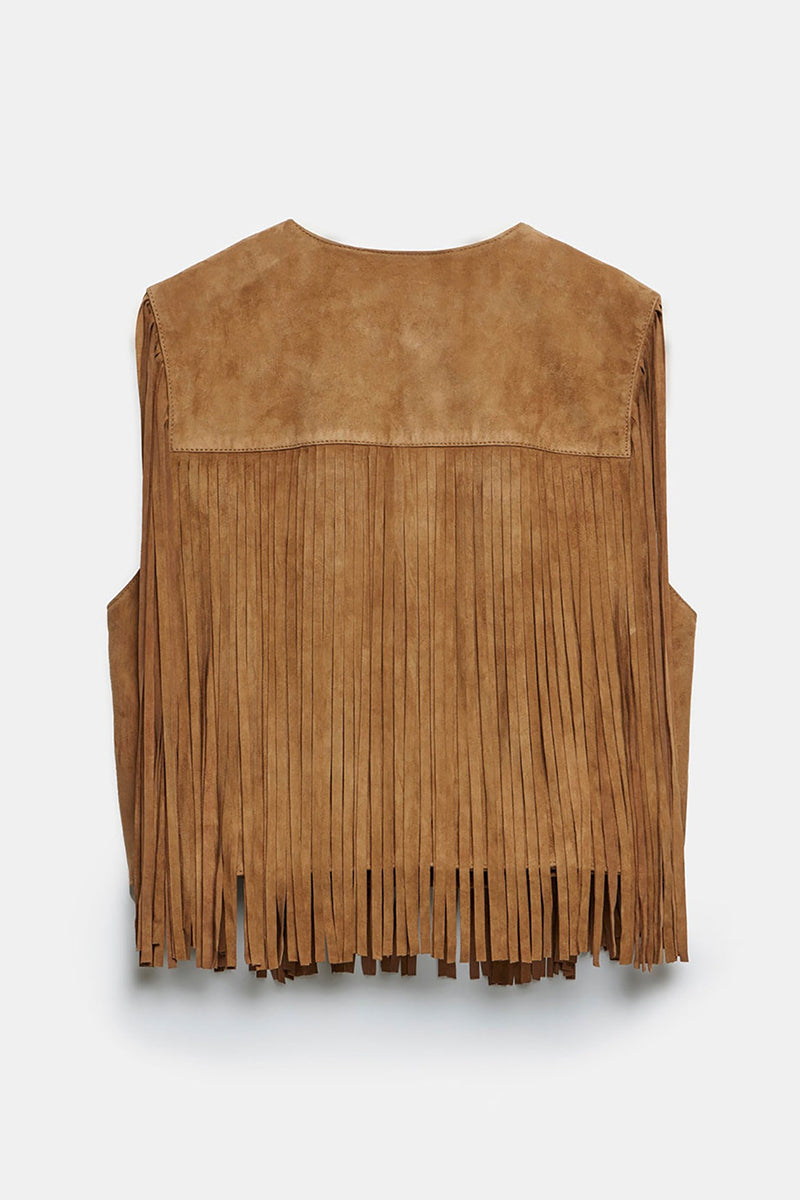Street Color Fringed Trim O Neck Waistcoats
