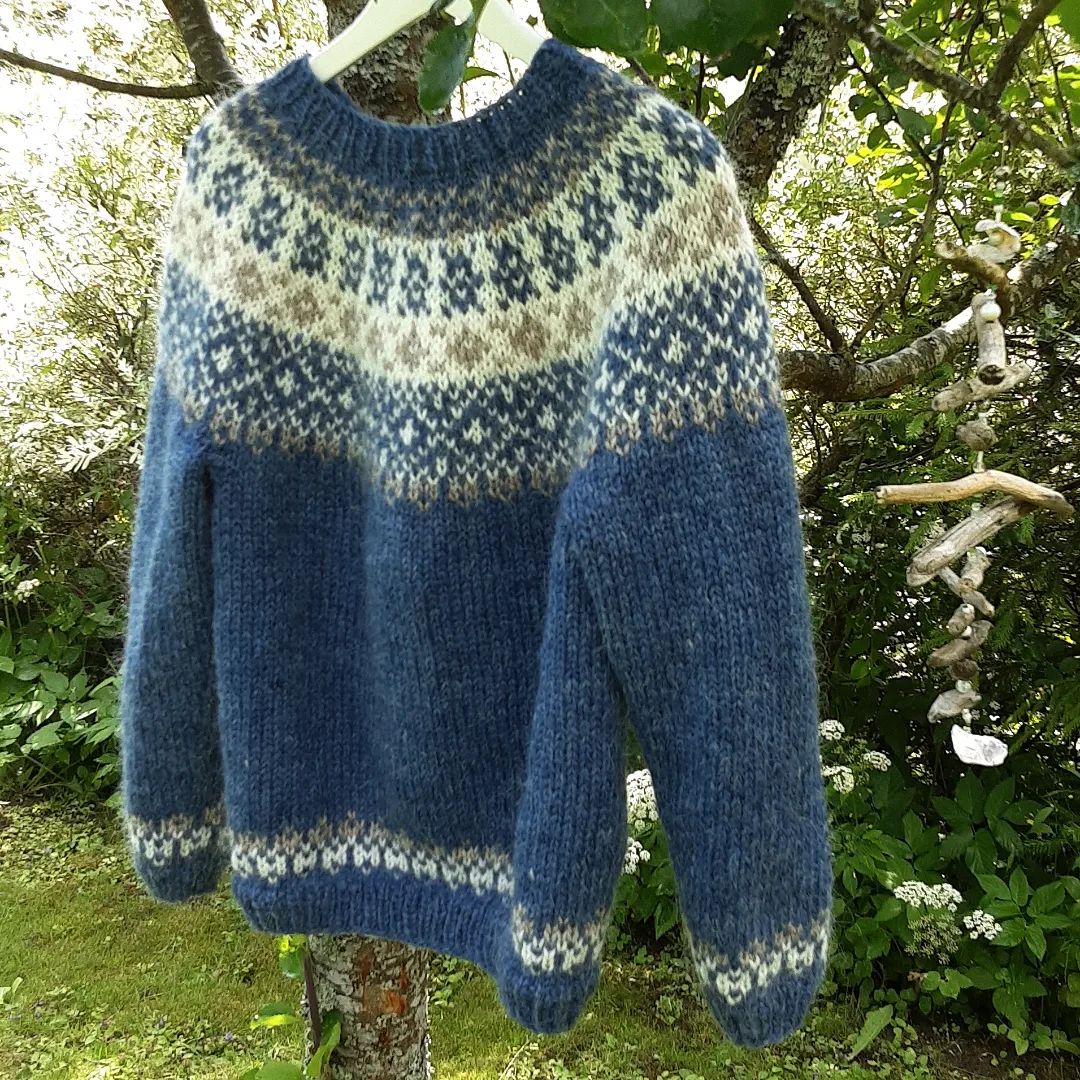 Vintage Knitted Jacquard Blue Iceland Crew Neck Sweater elevenforest