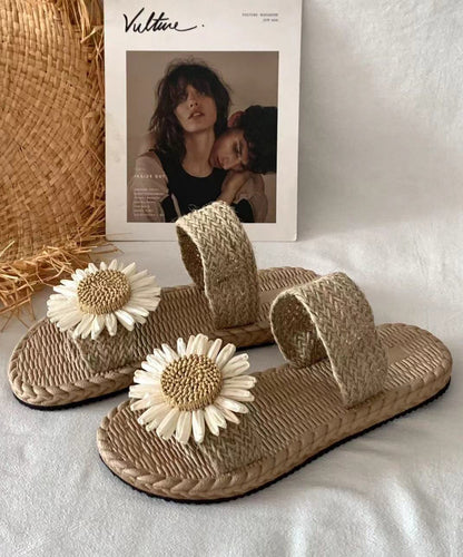 Handmade Grass Woven Flower Beach Slippers Summer New Ag1008