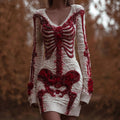 Comstylish Classy Skeleton Roses Beads Embroidered V Neck Sweater Dress