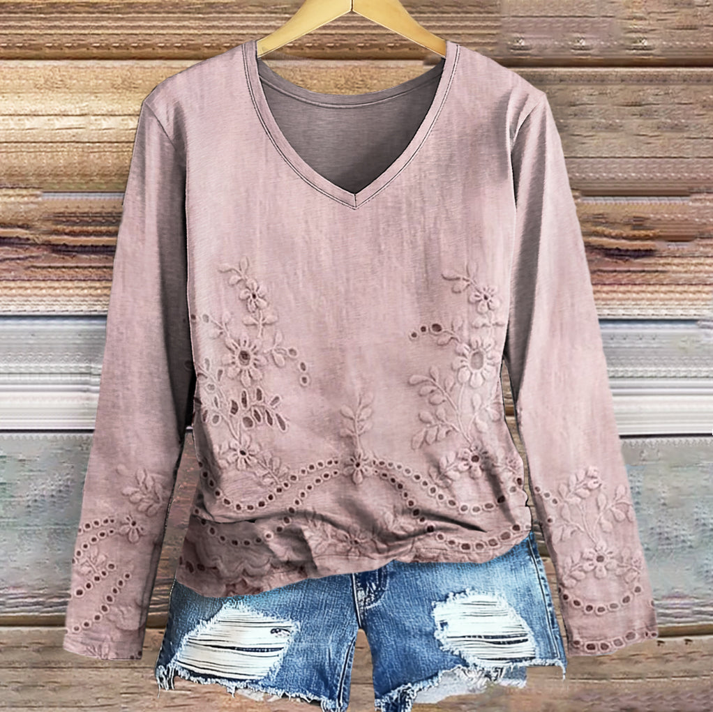 Women's Vintage Floral Texture Patterns Print Casual V-neck Long Sleev