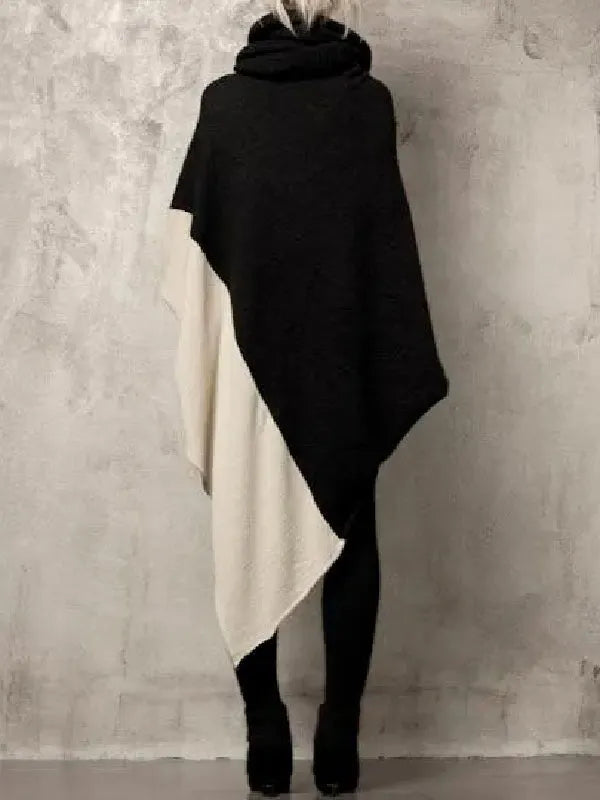 Batwing Sleeves Asymmetric Contrast Color Split-joint Heaps Collar Sweatshirt Tops