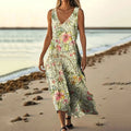 Women's Floral Print V Neck Sleeveless Dress elevenforest
