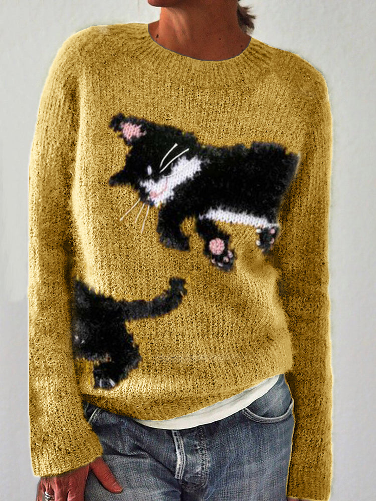 Comstylish Lovely Sleeping Cat Knit Cozy Sweater