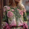 Pink Roses Crochet Embroidered Forest Gradient Cozy Cardigan elevenforest