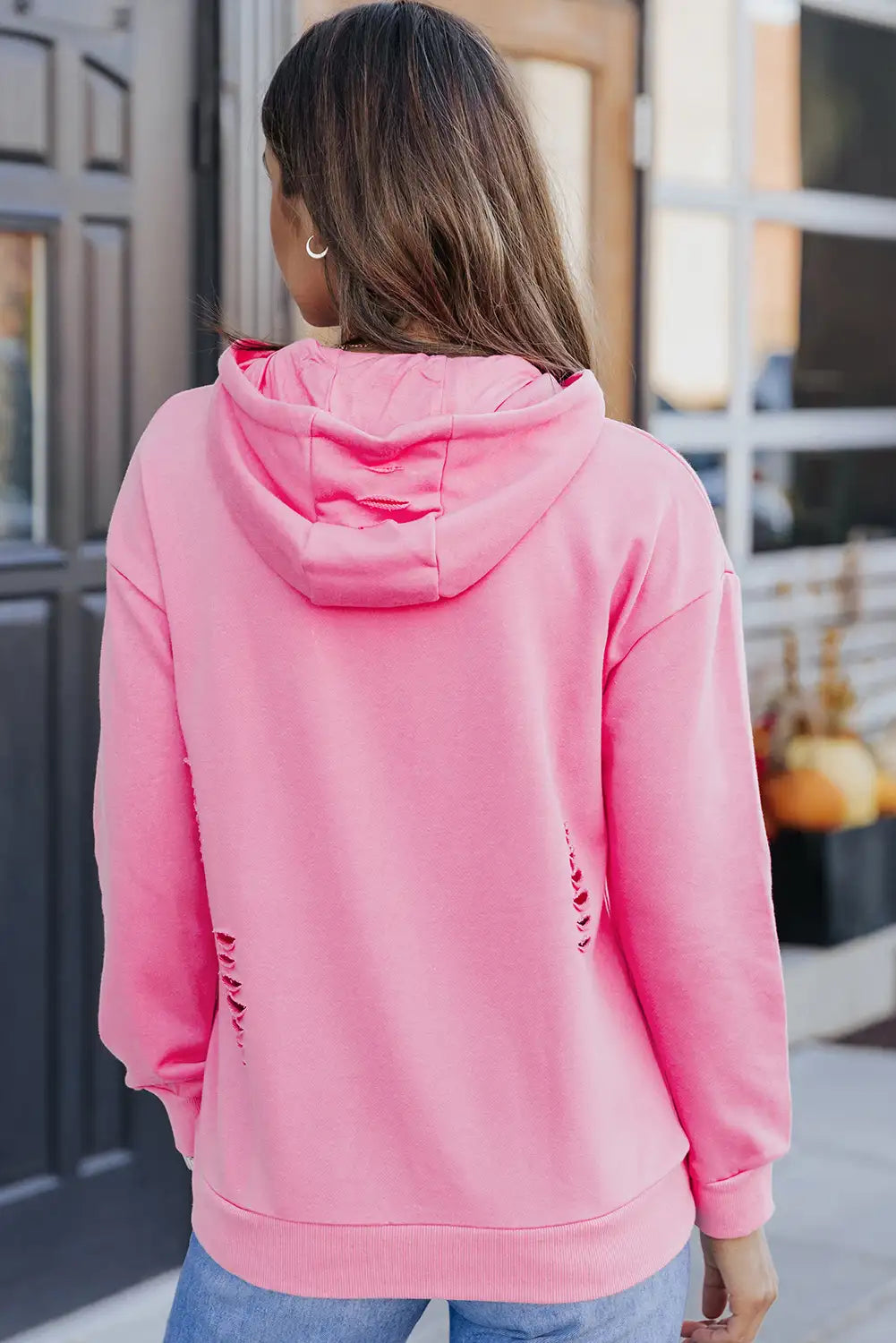 Millennial Pink Ripped Hooded Sweatshirt