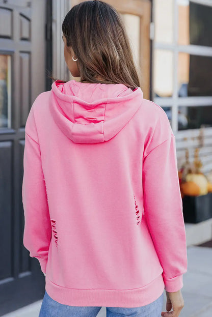 Millennial Pink Ripped Hooded Sweatshirt