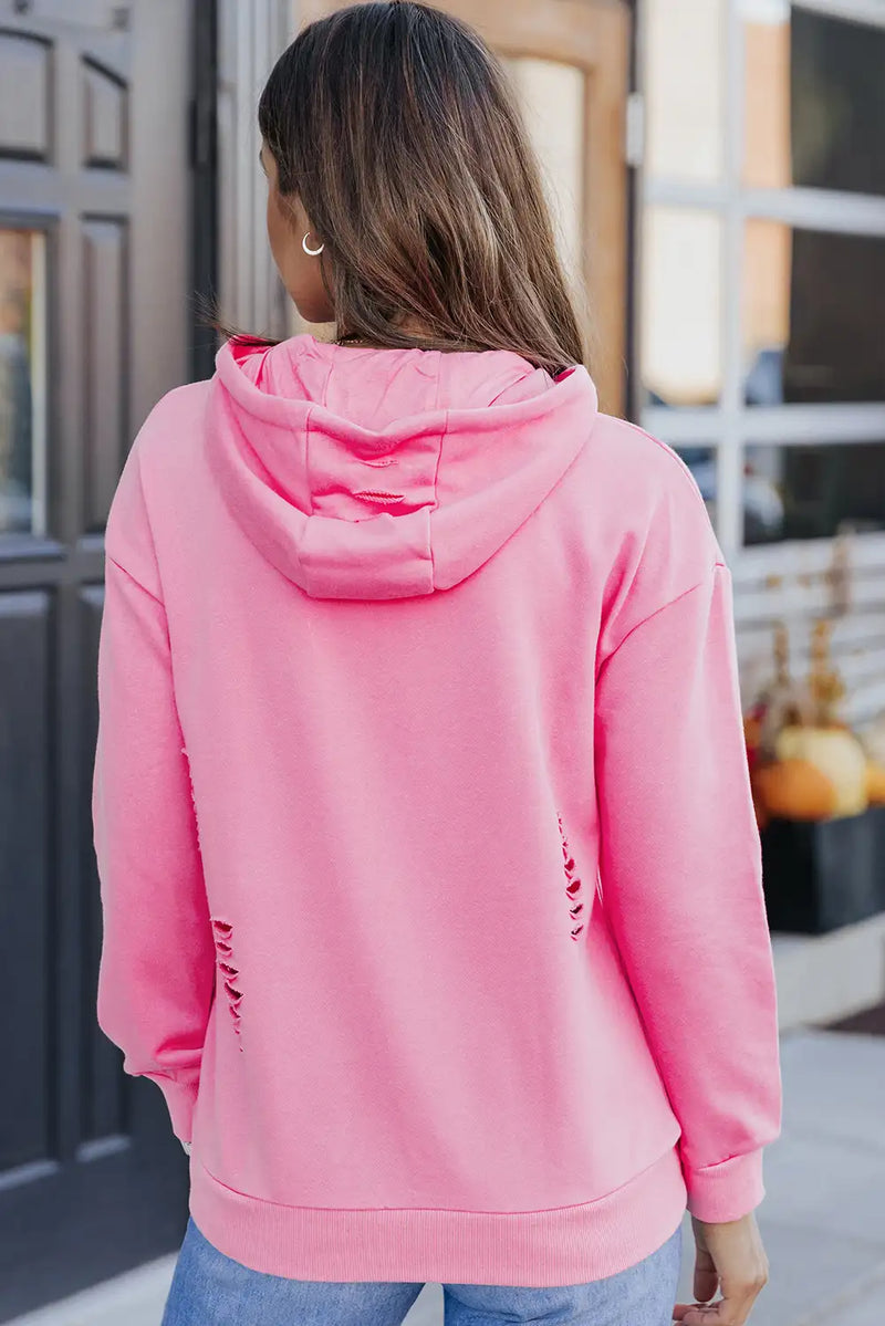 Millennial Pink Ripped Hooded Sweatshirt
