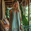 Retro Boho Tribal Art Embroidery Print Cotton And Linen V-neck Sleeveless Midi Dress elevenforest