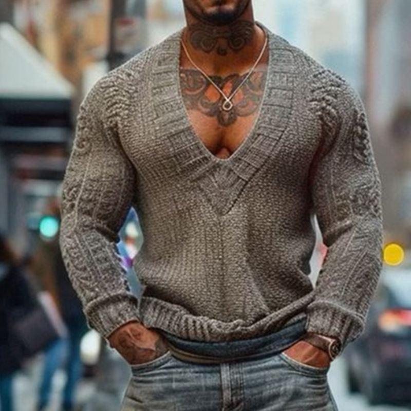 Fairman Island Jacquard Retro Men's V-Neck Sweater elevenforest