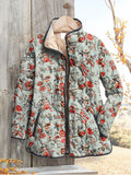 Women's Vintage Lovely Floral Art Print Casual Quilted Cardigan