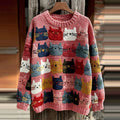 Women's Colorful Cats Pattern Art Cozy  Knit Sweater elevenforest