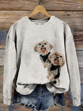 Comstylish Lovely Dogs Embroidered Crew Neck Cozy Sweater