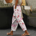 Comstylish Vintage Rose Art Pocket Cotton Linen Pants
