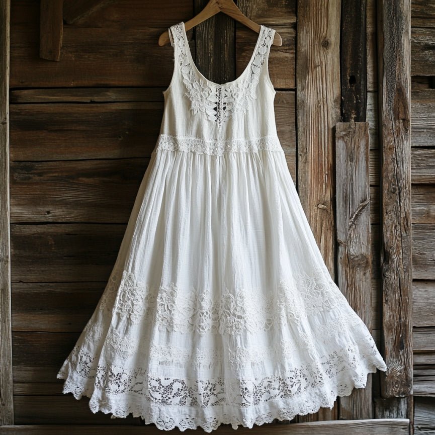 Vintage Floral Lace Art Linen Tank Dress elevenforest