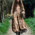Vintage Boho Floral Art Linen Blend Maxi Dress elevenforest
