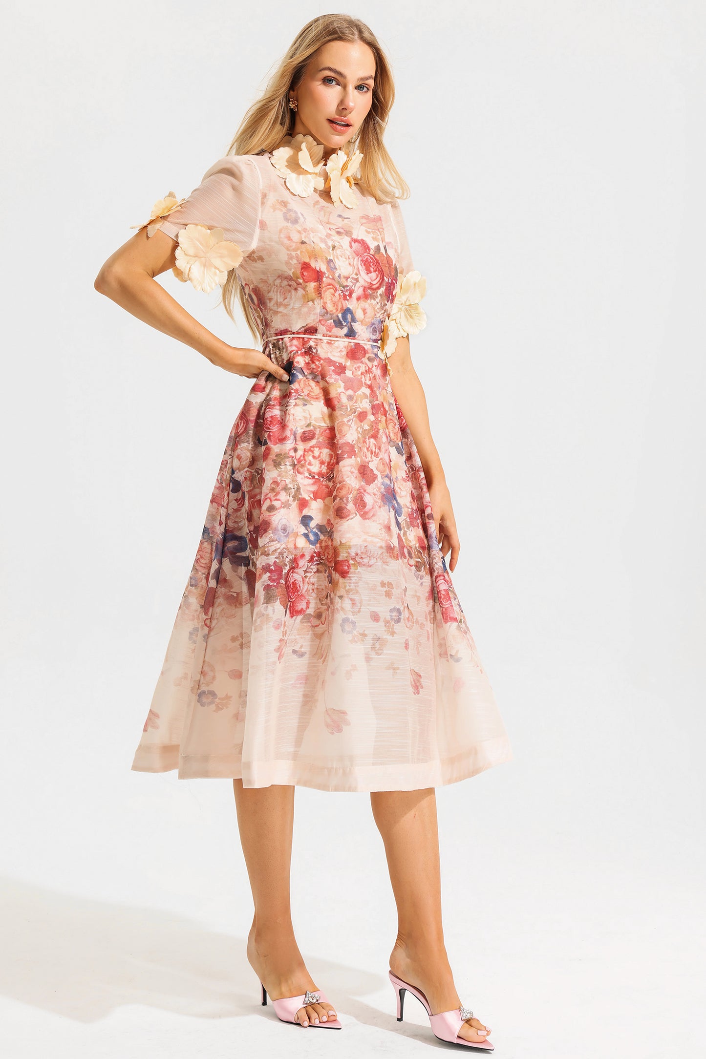 Round Neck Lace Up Short Sleeve Midi Dress