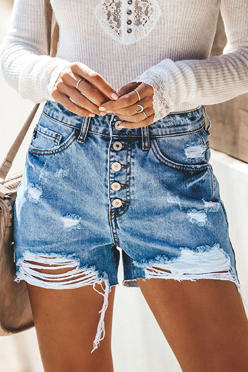 Street Ripped High Waist Straight Denim Shorts