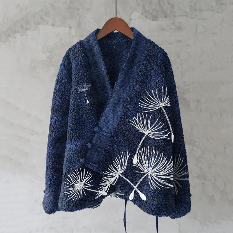 Vintage Dandelion Embroidery Plush Kimono Cardigan elevenforest