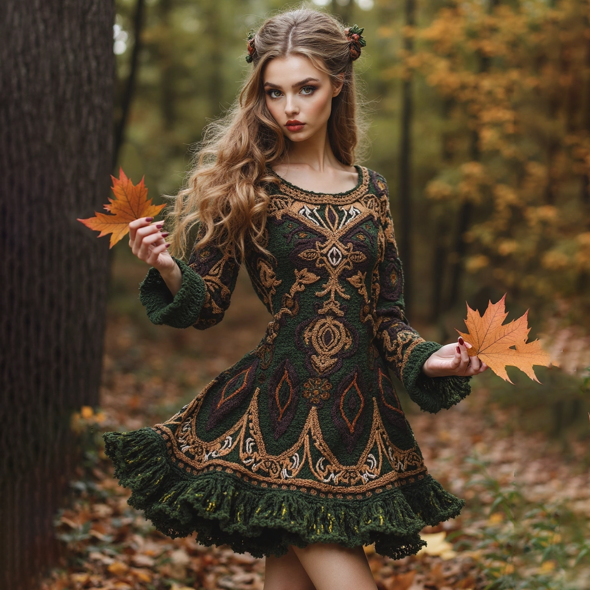 Women's Vintage Irish Knit Sweater Midi Dress elevenforest