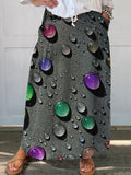 Rainbow Color Water Droplet Art Printed Women's Linen Pocket Skirt
