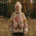 Comstylish Women's Human Organ And Floral Embroidery Art Cozy Knit Turtleneck Sweater
