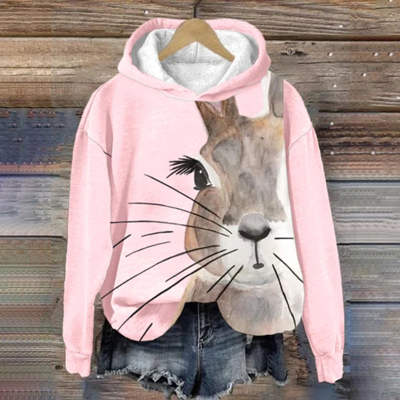 Women's Half Face Rabbit Print Casual Sweater artswardrobe