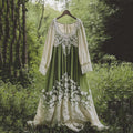 Vintage Floral Embroidered Pattern Linen Contrast Color Maxi Dress elevenforest