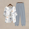 Botanical Floral Print Loose Fitting Top Pants Two Piece Set elevenforest
