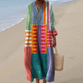 Comstylish Women's Vintage Geometric Line Art Cozy Cotton Dress