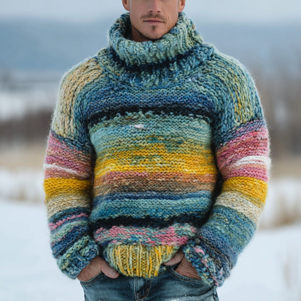 Men's Fair Isle Geometric Colored Jacquard Warm Turtleneck Sweater elevenforest