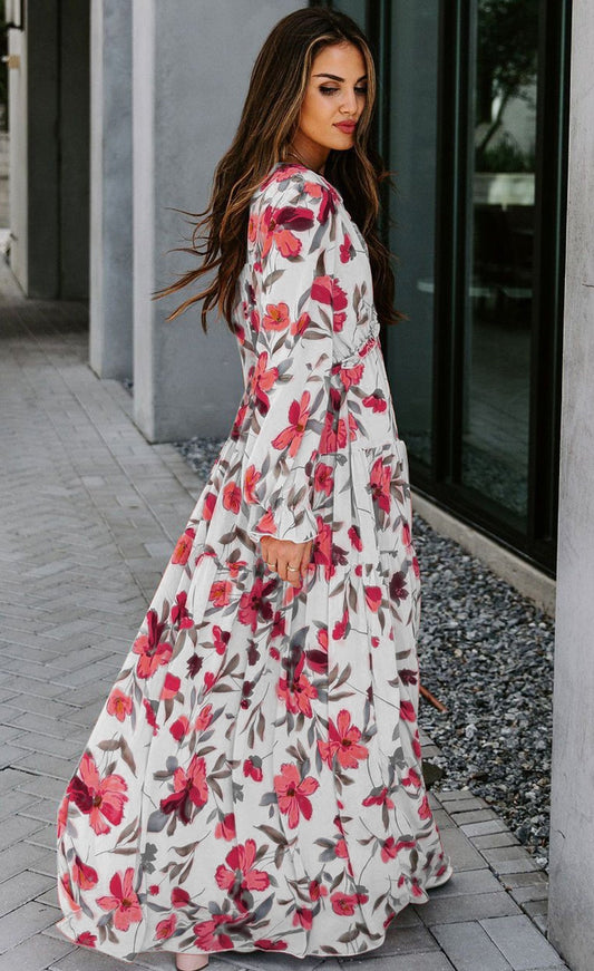 Dale Printed V-neck Tiered Maxi Dress