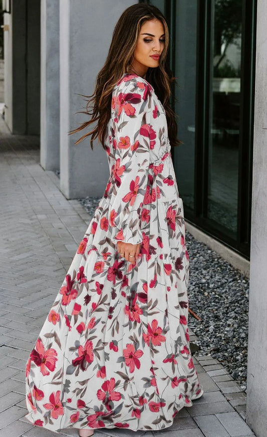 Dale Printed V-neck Tiered Maxi Dress