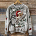 Comstylish Christmas Lazy Cat Art Women's Cozy Plush Sweater