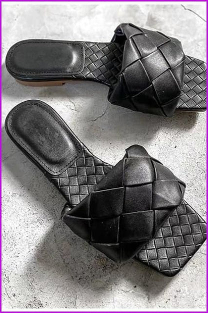 Weave Leather Slippers F1147