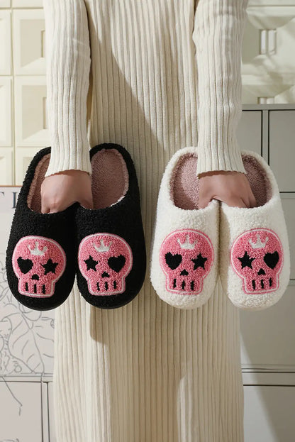 Spooky Skull White Plush Winter Home Slippers