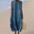 Women's Vintage Abstract Textured Art Print Sleeveless Dress elevenforest