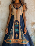 Eye Of Horus Ancient Egyptian Embroidered Vintage Linen Maxi Dress elevenforest