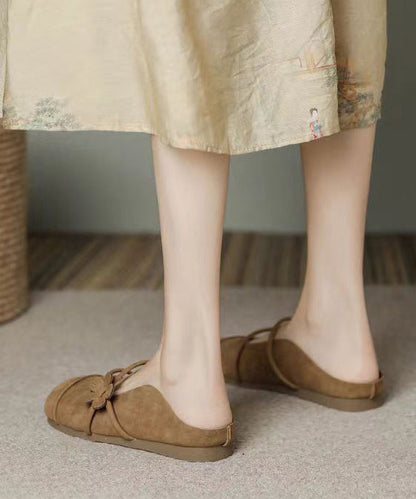 French Brown Flats Slide Sandals Hollow Out Ap1052