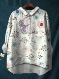 Elegant Ink Painting Of Butterflies And Flowers Printed Cotton And Linen Shirt