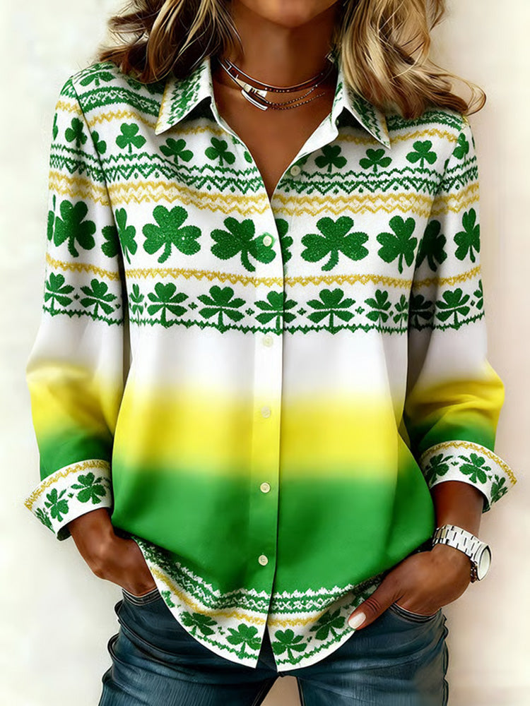 Comstylish Women's Casual St. Patrick's Day Printed Lapel Shirt