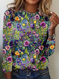 Comstylish Elegant Violet Wildflower Embroidery Art Comfy T Shirt