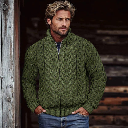 Men's Super Soft Honeycomb Zipper Aran Sweater artswardrobe