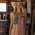 Floral American Flag Inspired Glitter Linen Tank Top elevenforest